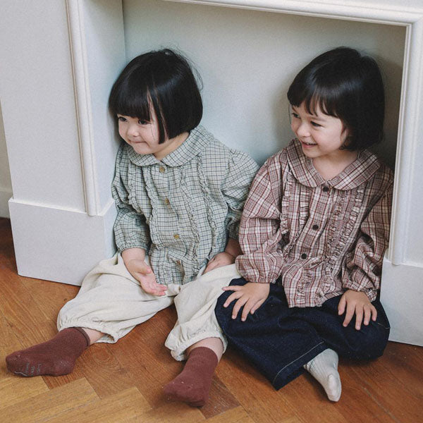 Petite Ruffle Blouse Korean infant blouse in mint check made in Korea