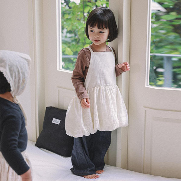 Overall Balloon Dress Korean infant dress in ivory made in Korea