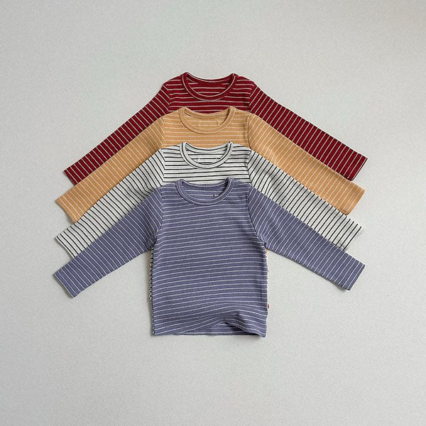 Round Neck Stripe Long Sleeve Tee Korean toddler t-shirt in yellow made in Korea