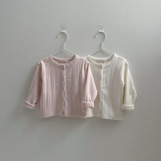 Eyelet Cardigan Korean toddler sweater in cream made in Korea