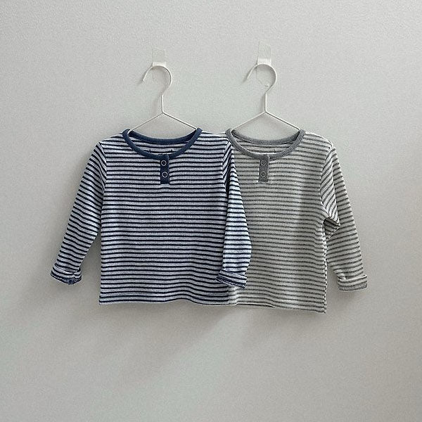 Eddie Stripe Placket Tee Korean toddler t-shirt in blue made in Korea