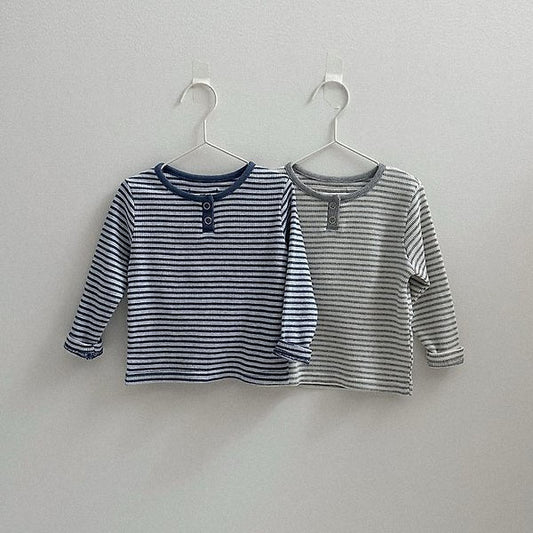 Eddie Stripe Placket Tee Korean toddler t-shirt in blue made in Korea