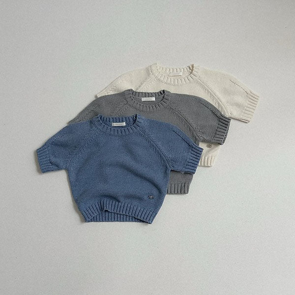 Emblem 3/4 Sleeve Knit Top Korean toddler sweater in heather made in Korea