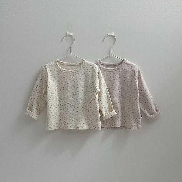 Cotton Eyelet Long Sleeve Tee Korean toddler t-shirt in cream made in Korea