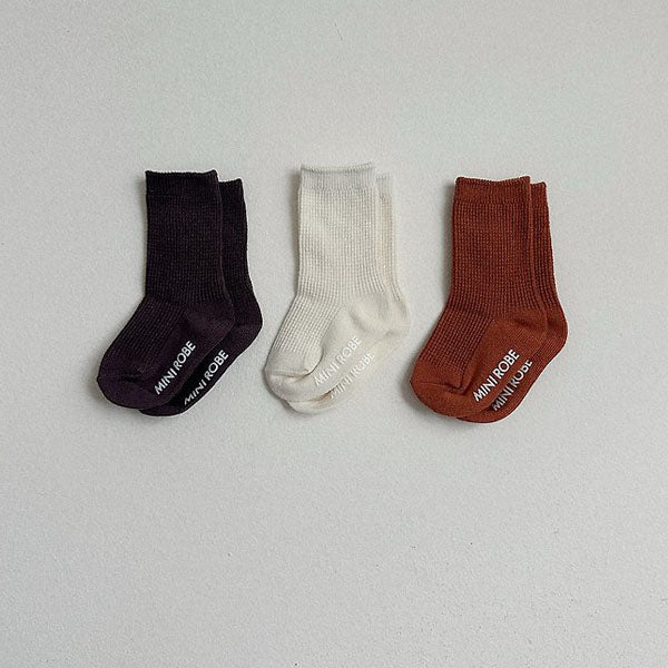Basic Waffle Socks Korean toddler accessory in 3 colors set made in Korea