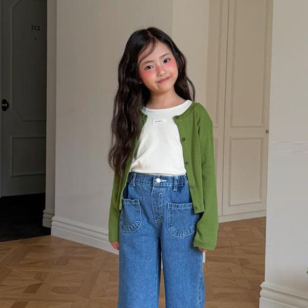 Salty Ribbed Cardigan Korean toddler sweater in blue made in Korea