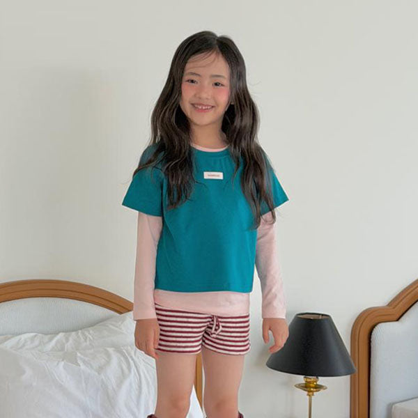 Layered Short Sleeve Set Korean toddler set in teal made in Korea