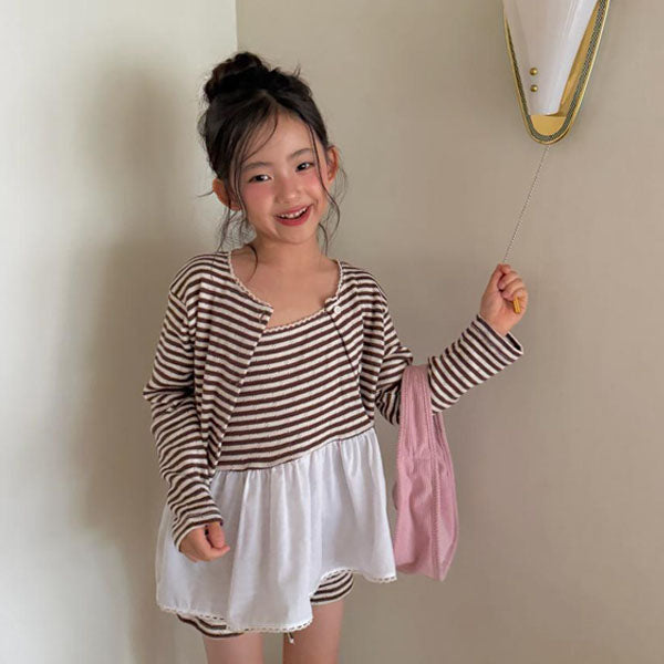 Tommy Stripe Cardigan Korean toddler sweater in burgundy made in Korea