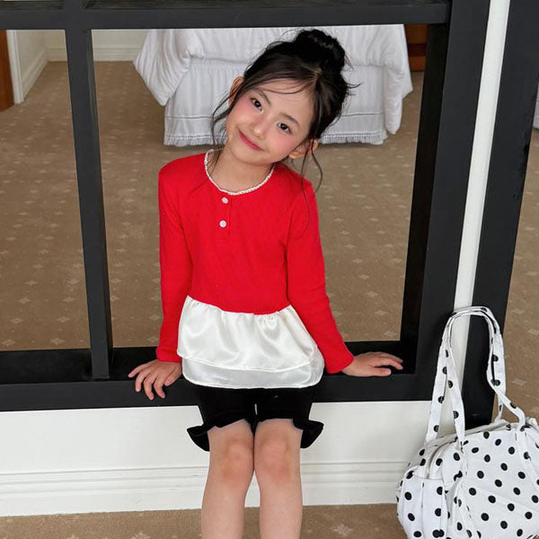 Eyelet Tulip Layered Top Korean toddler tops in ivory made in Korea