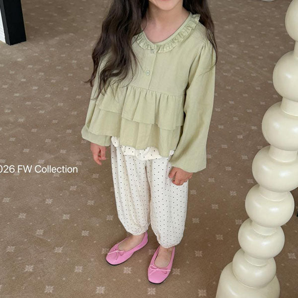 Yum Terry Ruffle Balloon-Fit Pants Korean toddler pants in pink made in Korea