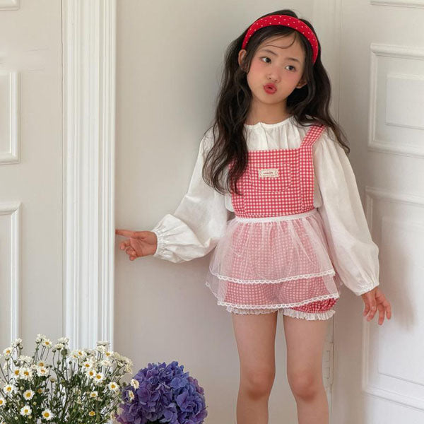 Fine Pumpkin Romper Korean infant romper in red check made in Korea