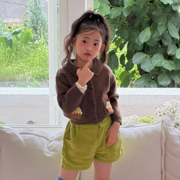 Cupcake Knit Cardigan Korean toddler sweater in ivory made in Korea