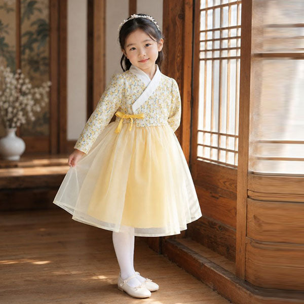 Basic Hanbok(Baby) Korean infant dress in yellow made in Korea