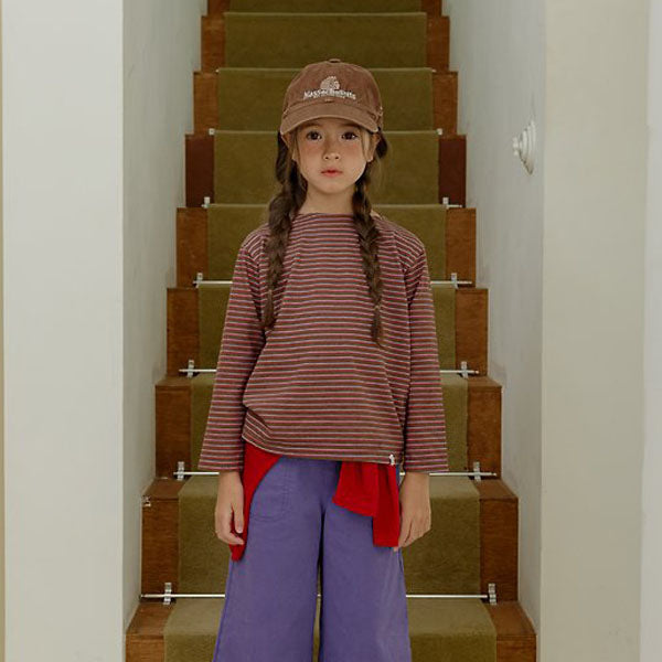 High Teen Stripe Longline Tee Korean toddler t-shirt in brown made in Korea