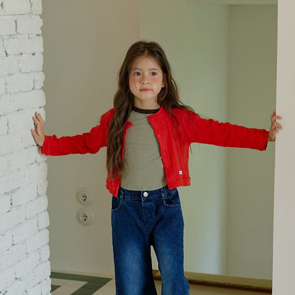 Melville Eyelet Cardigan Korean toddler sweater in red made in Korea