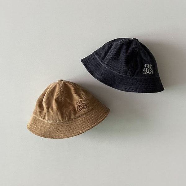 Bear Corduroy Bucket Hat Korean toddler accessory in beige made in Korea