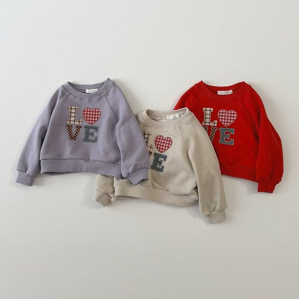 Love Heart Sweatshirt Korean toddler sweater in cream made in Korea