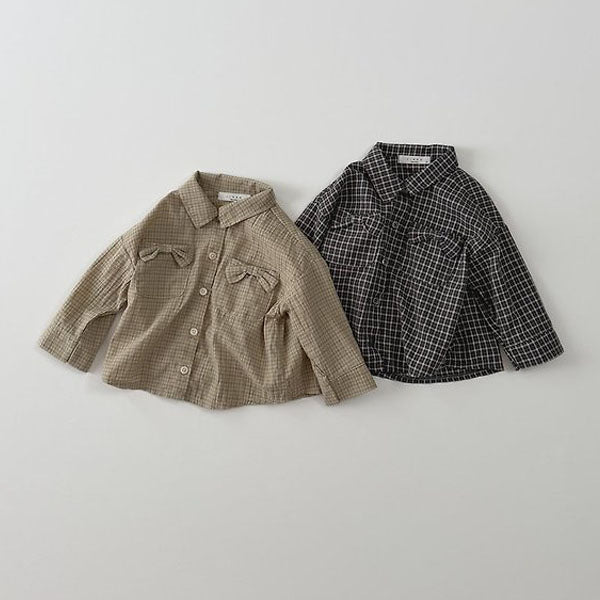 Ribbon Check Shirt Korean toddler shirt in beige made in Korea