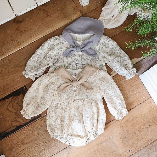 Brie Cape Bodysuit Korean infant bodysuit in beige made in Korea