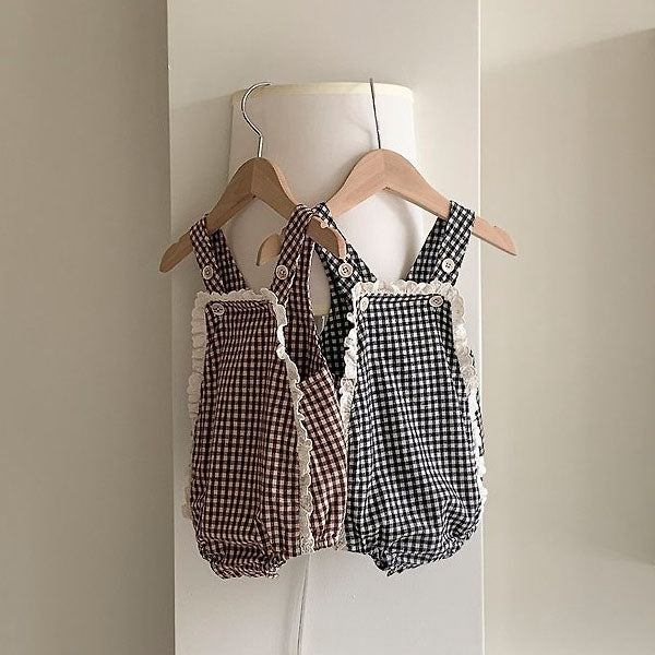 Petite Overall Bodysuit Korean infant bodysuit in brown made in Korea