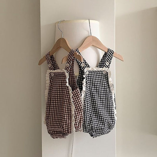 Petite Overall Bodysuit Korean infant bodysuit in brown made in Korea