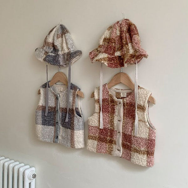 Roy Check Vest Korean infant jacket in pink made in Korea