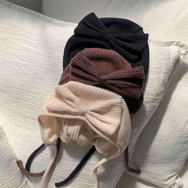 May Ribbon Bonnet Korean infant accessory in brown made in Korea
