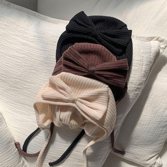 May Ribbon Bonnet Korean infant accessory in brown made in Korea