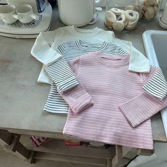 Basic Ribbed Long Sleeve Tee Korean infant t-shirt in solid ivory made in Korea