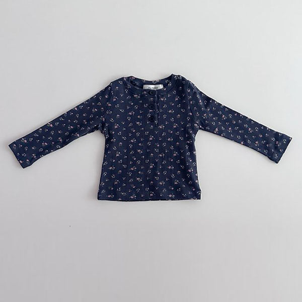 Placket Long Sleeve Tee Korean infant t-shirt in heather made in Korea