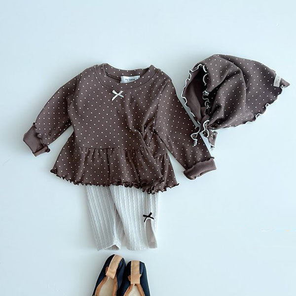 Ruffle Ribbon Tee Korean infant t-shirt in dot made in Korea