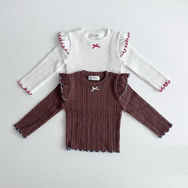 Autumn Double Ruffle Tee Korean infant t-shirt in ivory made in Korea