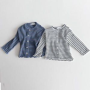 Stripe Lettuce-Edge Cardigan