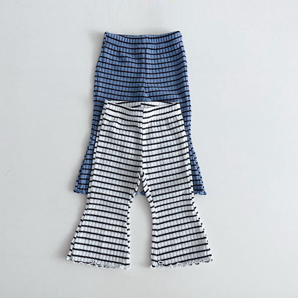 Stripe Lettuce-Edge Bootcut Pants Korean infant pants in ivory made in Korea