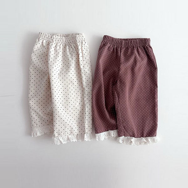 Polka Dot Lace Pants Korean infant pants in ivory made in Korea