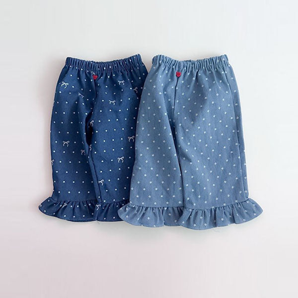 Denim Ruffle Pants Korean infant pants in light denim made in Korea