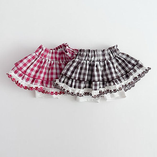 Check Tiered Skirt Korean infant skirt in red made in Korea