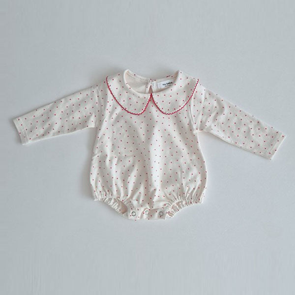 Picot Collar Bodysuit Korean infant bodysuit in ivory made in Korea