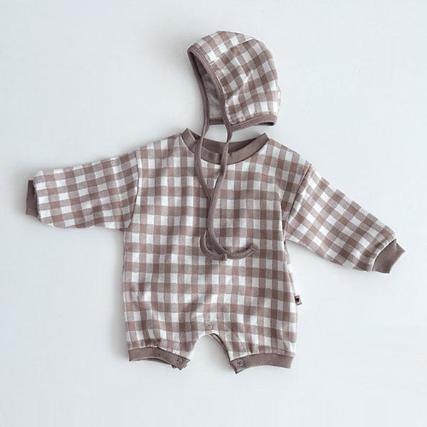 Jacquard Bodysuit Korean infant bodysuit in check made in Korea