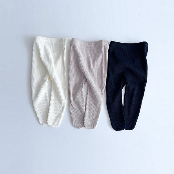 Fine Ribbed Footed Leggings Korean infant pants in cream made in Korea