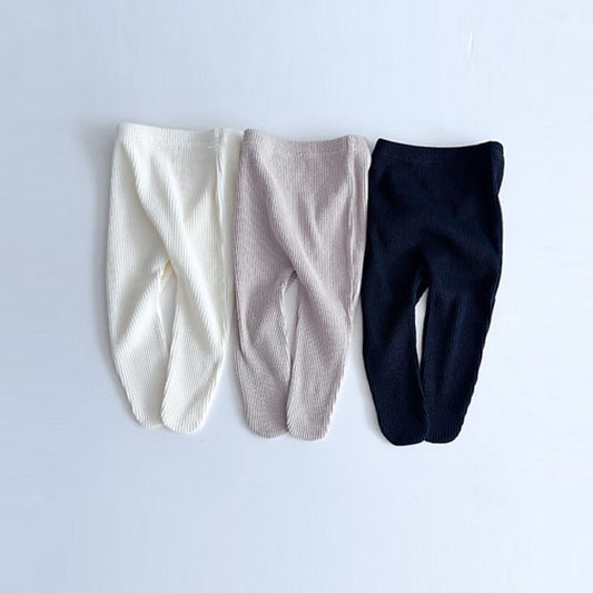 Fine Ribbed Footed Leggings Korean infant pants in cream made in Korea