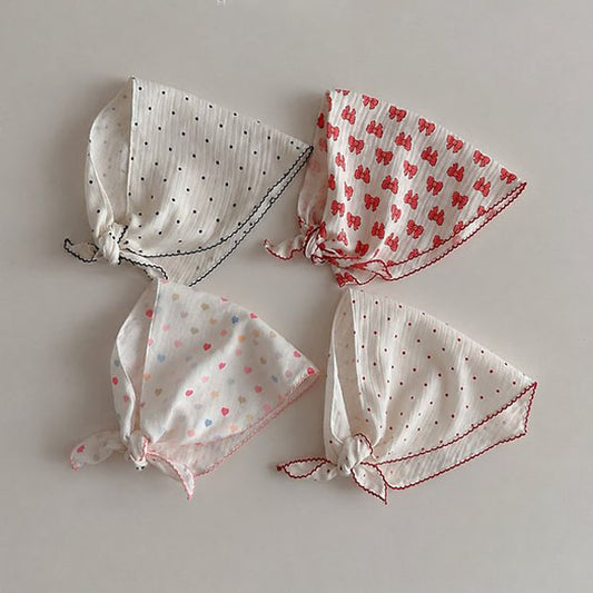 Picot Bonnet Korean infant accessory in black polka dot made in Korea
