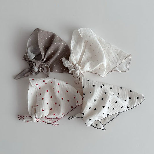 Autumn Picot Bonnet Korean infant accessory in ivory base polka dot made in Korea