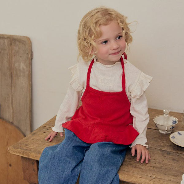 Mamon Ruffle Tee - Cream Black Korean infant t-shirt in cream made in Korea