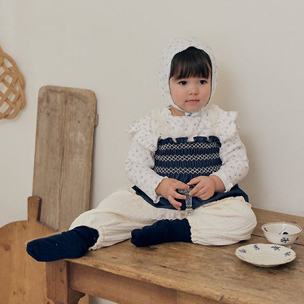 Mamon Ruffle Tee - White Brown Korean infant t-shirt in white made in Korea