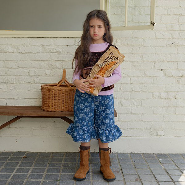 Floral Ruffle Bermuda Shorts Korean toddler shorts in medium blue made in Korea