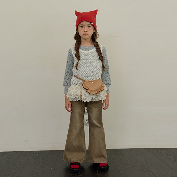 Denim Corduroy Bootcut Pants Korean toddler pants in medium blue made in Korea