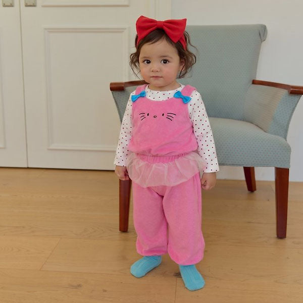 Bebe Cat Vest Top & Bottom Set Korean infant set in yellow made in Korea