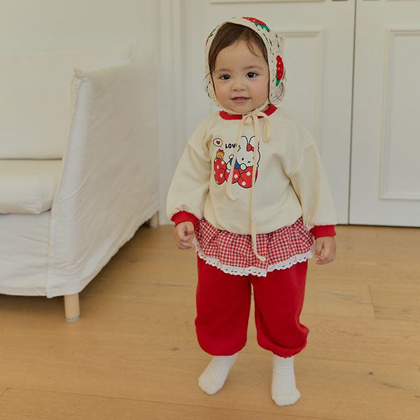 Bebe Petite Check Ruffle Top & Bottom Set Korean infant set in black(pants color) made in Korea