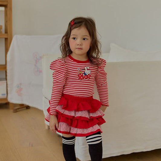 Polka Dot Ribbon Puff-Sleeve Tee Korean toddler t-shirt in red made in Korea